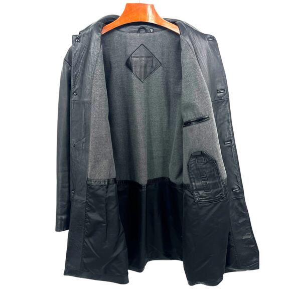 VTG 90s XL Lambskin Black Soft Leather Jacket Lined Coat Button Collar MidLength - Picture 2 of 10